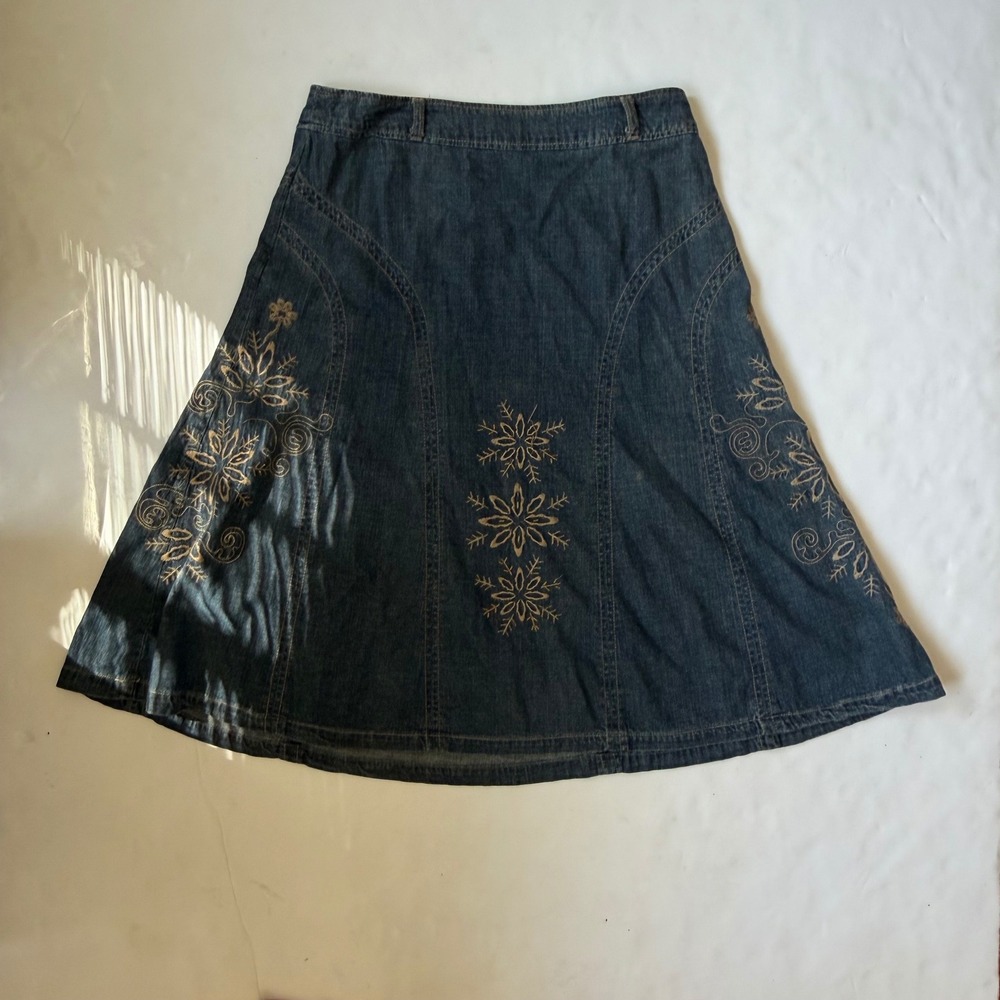Faded Glory Y2K Embroidered Denim Midi Skirt Boho Western Dark Fairy Grunge 9
